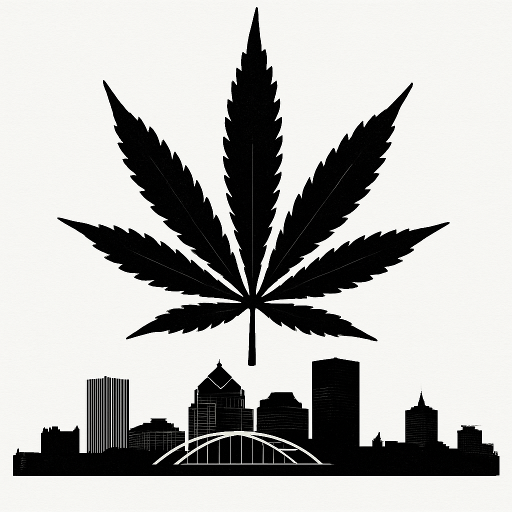 Cannabis Leaf rising above rochester ny