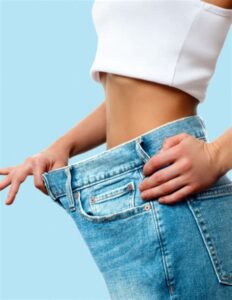 Women holding her jeans after using thcv cannabis